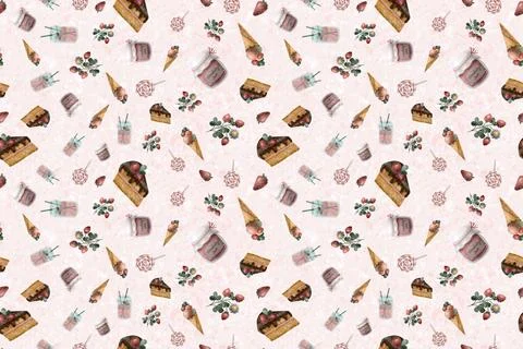 Seamless pattern with cute sweets illustrations Illustrazione stock