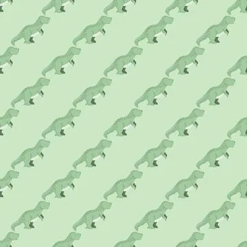 Seamless pattern cute T-Rex dino. Background of funny dinosaurs in doodle sty Stock Illustration