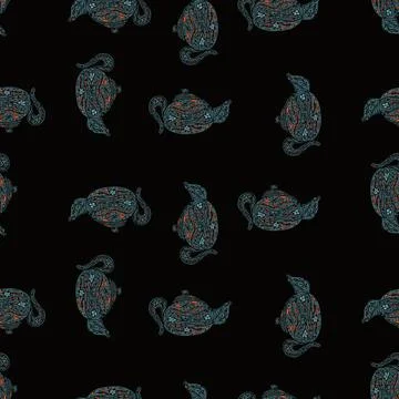 Seamless pattern with cute teapots. Background of doodle kettle decorative ce Stock Illustration