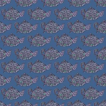 Seamless pattern with cute teapots. Background of doodle kettle decorative ce Illustrazione stock