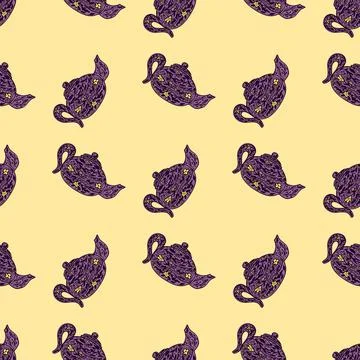 Seamless pattern with cute teapots. Background of doodle kettle decorative ce Stock Illustration