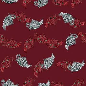 Seamless pattern with cute teapots. Background of doodle kettle decorative ce Stock Illustration