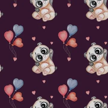 Seamless pattern cute teddy bear. Funny little panda sits and waving his paw  스톡 일러스트
