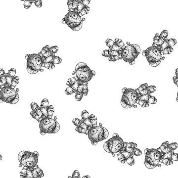 Seamless pattern cute teddy bear sketch hand drawn 库存插图
