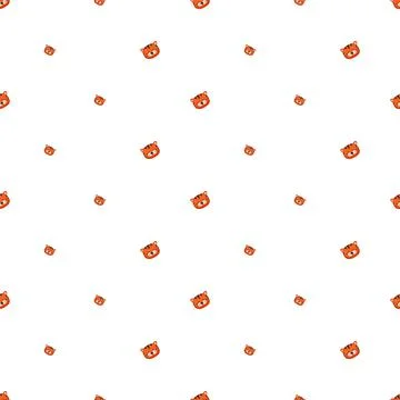 Seamless pattern with cute tiger in childish style with smile muzzle 스톡 일러스트