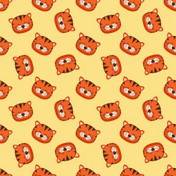 Seamless pattern with cute tiger Illustrazione stock