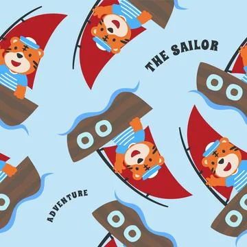Seamless pattern with cute tiger sailor, Cute Marine pattern Illustrazione stock