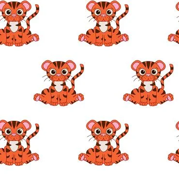 Seamless pattern with cute tiger. Vector illustration in flat style. Can be u Stock Illustration