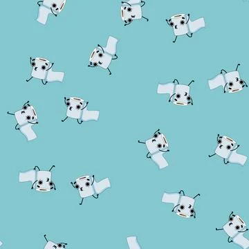 Seamless pattern cute toilet paper character cartoon vector イラスト素材
