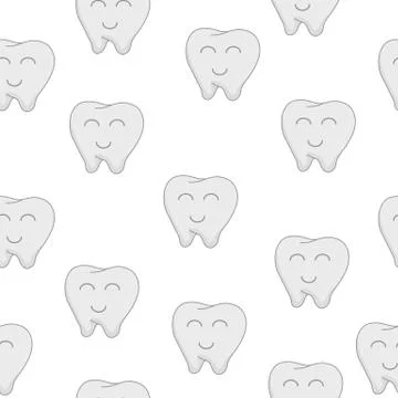 Seamless Pattern with Cute Tooth Character isolated on white background. Vector. Stock Illustration