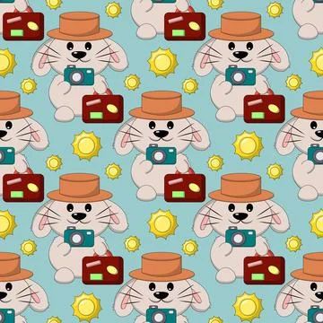 Seamless pattern with Cute tourist Rabbit Stock Illustration