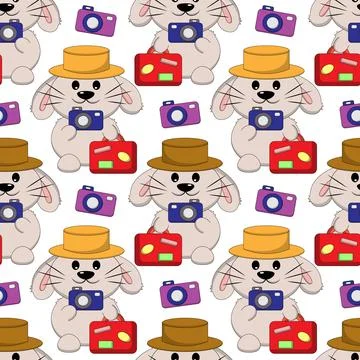 Seamless pattern with Cute tourist Rabbit Illustrazione stock