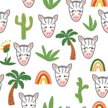 Seamless pattern with cute tribal animal faces. Illustration in boho style,.. Illustrazione stock