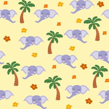 Seamless pattern with cute tribal animal faces. Illustration in boho style,.. Stock Illustration