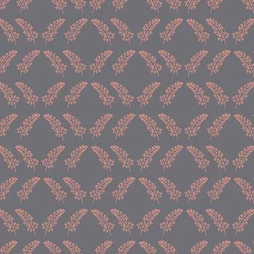 Seamless pattern with cute twig organic ornament pink on a gray background fo Stock Illustration