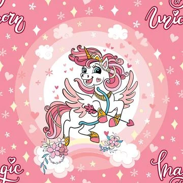 Seamless pattern cute unicorn with bow and hearts vector Stockillustratie