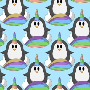 Seamless pattern with cute Unicorn Penguin Illustrazione stock
