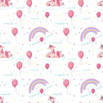 Seamless pattern cute unicorn with rainbow and balloon イラスト素材