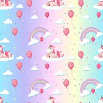 Seamless pattern cute unicorn with rainbow and balloon イラスト素材