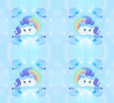 Seamless pattern with cute unicorns and rainbow Stock Illustration