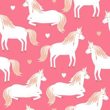 Seamless pattern with cute unicorns and hearts. Vector illustration Stock Illustration