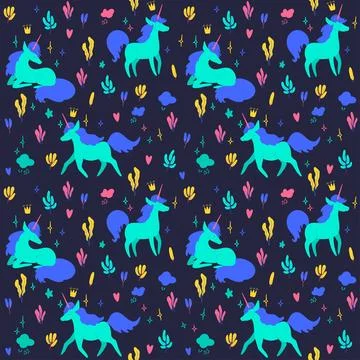 Seamless pattern cute unicorns. Textile, print Stock Illustration