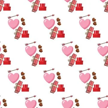 Seamless pattern with cute valentines day elements on white background. Illustrazione stock