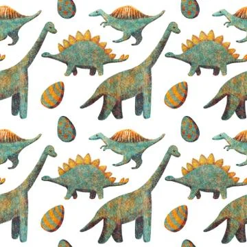 Seamless Pattern with Cute various Dinosaurs blue and yellow Stock Illustration