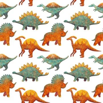Seamless Pattern with Cute various Dinosaurs blue and orange Stock Illustration