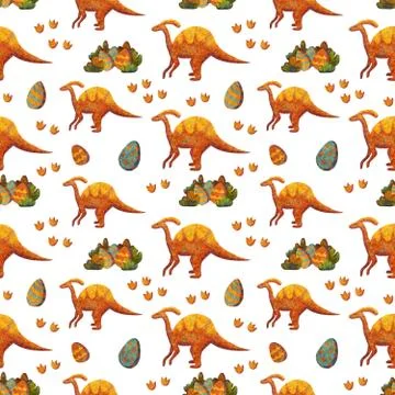 Seamless Pattern with Cute various Dinosaurs blue and orange Stock Illustration