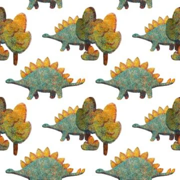 Seamless Pattern with Cute various Dinosaurs blue and orange Illustrazione stock