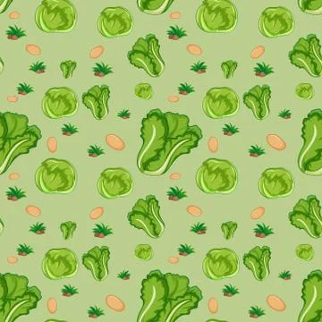 Seamless pattern with cute vegetable on green background Stock Illustration