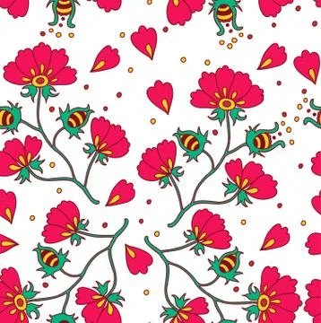 Seamless pattern with cute vintage meadow flowers Stock Illustration