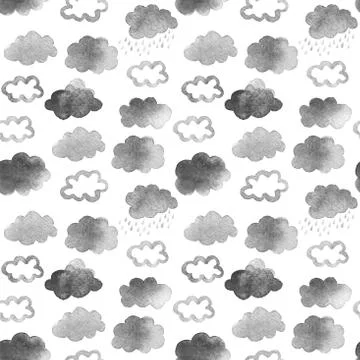 Seamless pattern with cute watercolor clouds Stock Illustration