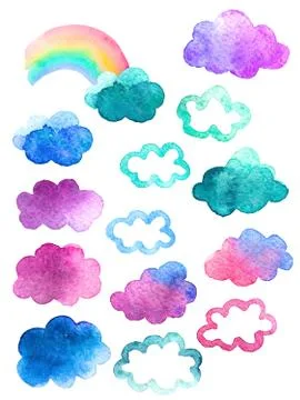Seamless pattern with cute watercolor clouds Stock Illustration