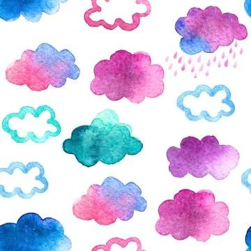 Seamless pattern with cute watercolor clouds Stock Illustration