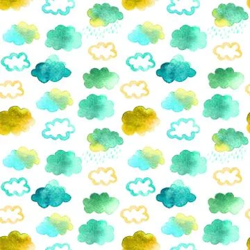 Seamless pattern with cute watercolor clouds 스톡 일러스트