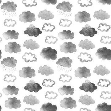 Seamless pattern with cute watercolor clouds Stock Illustration