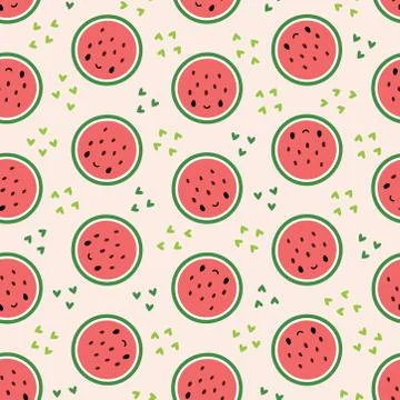 Seamless pattern with cute watermelon slices Stock Illustration