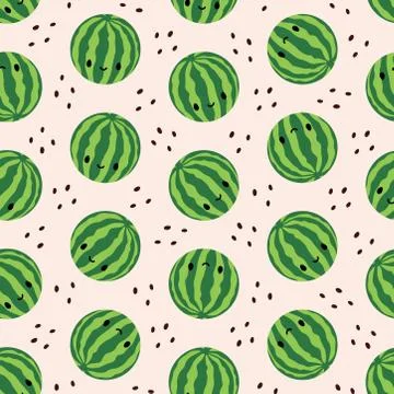 Seamless pattern with cute watermelons Stock Illustration