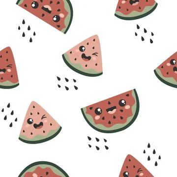 Seamless pattern with cute watermelons. Stock Illustration