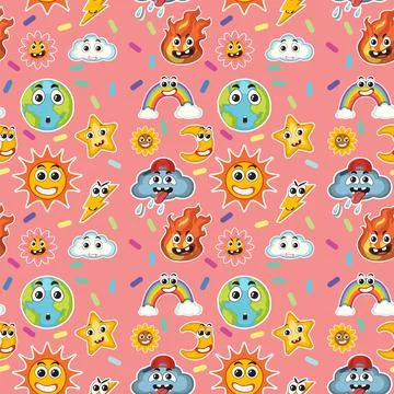Seamless pattern with cute weather cartoon element イラスト素材