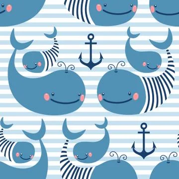 Seamless pattern with cute whales. Stock Illustration
