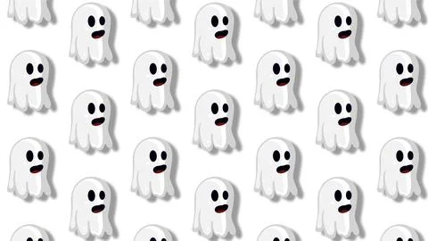 Seamless pattern of cute white cartoon ghosts on light background for Hallo.. イラスト素材