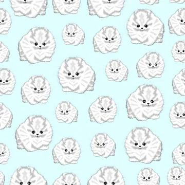 Seamless pattern with cute white dogs. Funny animals background. - illustration. Stock Illustration