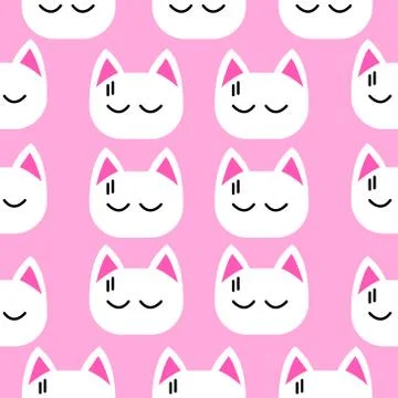 Seamless pattern cute white face cat on pink background Stock Illustration