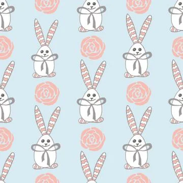 Seamless pattern with cute white rabbits. Stock Illustration
