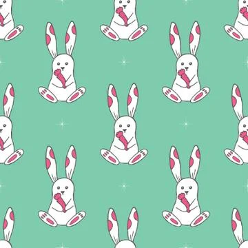 Seamless pattern with cute white rabbits. Stock Illustration