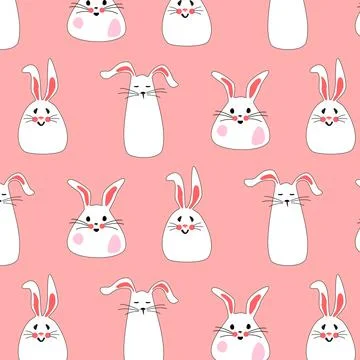 Seamless pattern with cute white rabbits with flowers. Easter bunnies for Stock Illustration