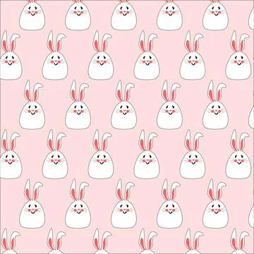 Seamless pattern with cute white rabbits with flowers. Easter bunnies for Stock Illustration